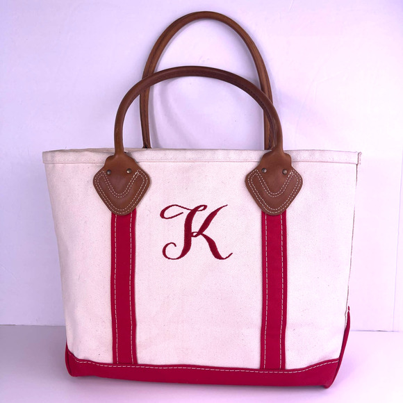 L.L. Bean Bags Ll Bean Boat And Tote Bag Canvas Open Top Red Brown